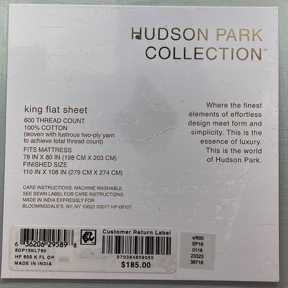 BNWT Hudson park Collection King Flat Bedsheet 100% Egyptian cotton600TC Green - Picture 10 of 10